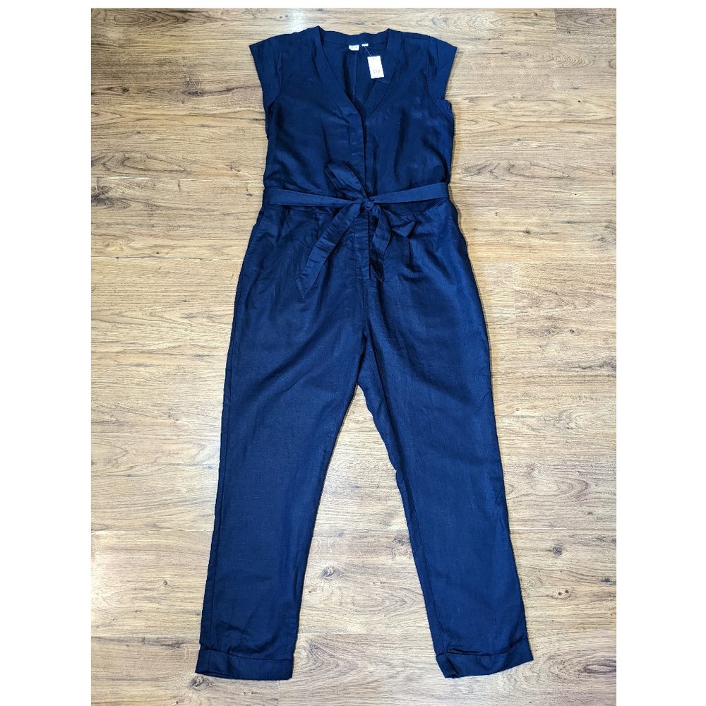 Gap Women's Size 10 NAVY BLUE Cap Sleeve Belted Jumpsuit